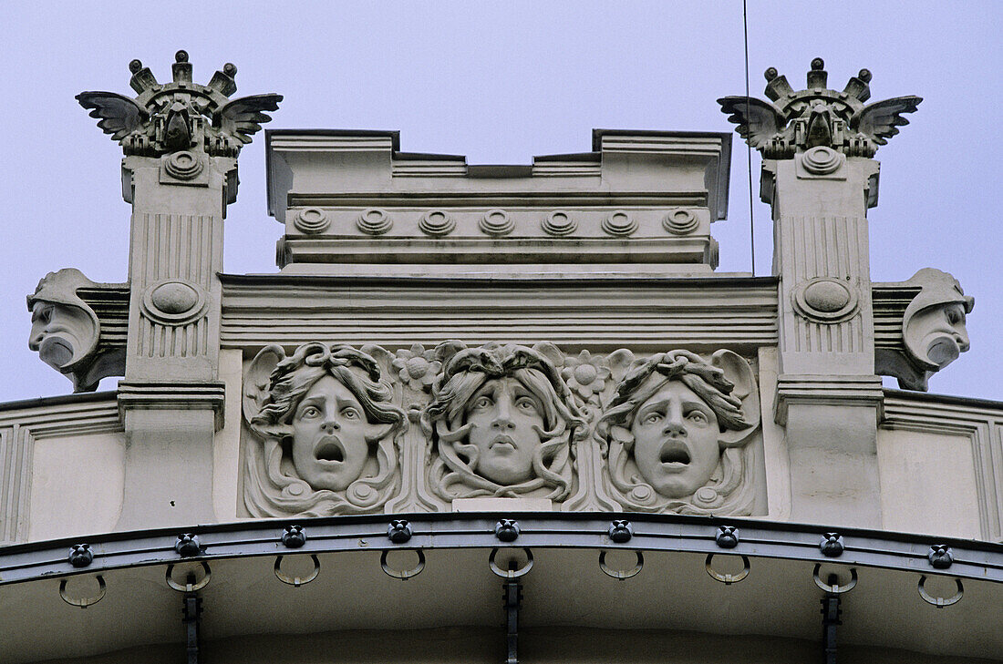 Detail of art nouveau building, old town. Riga, Latvia