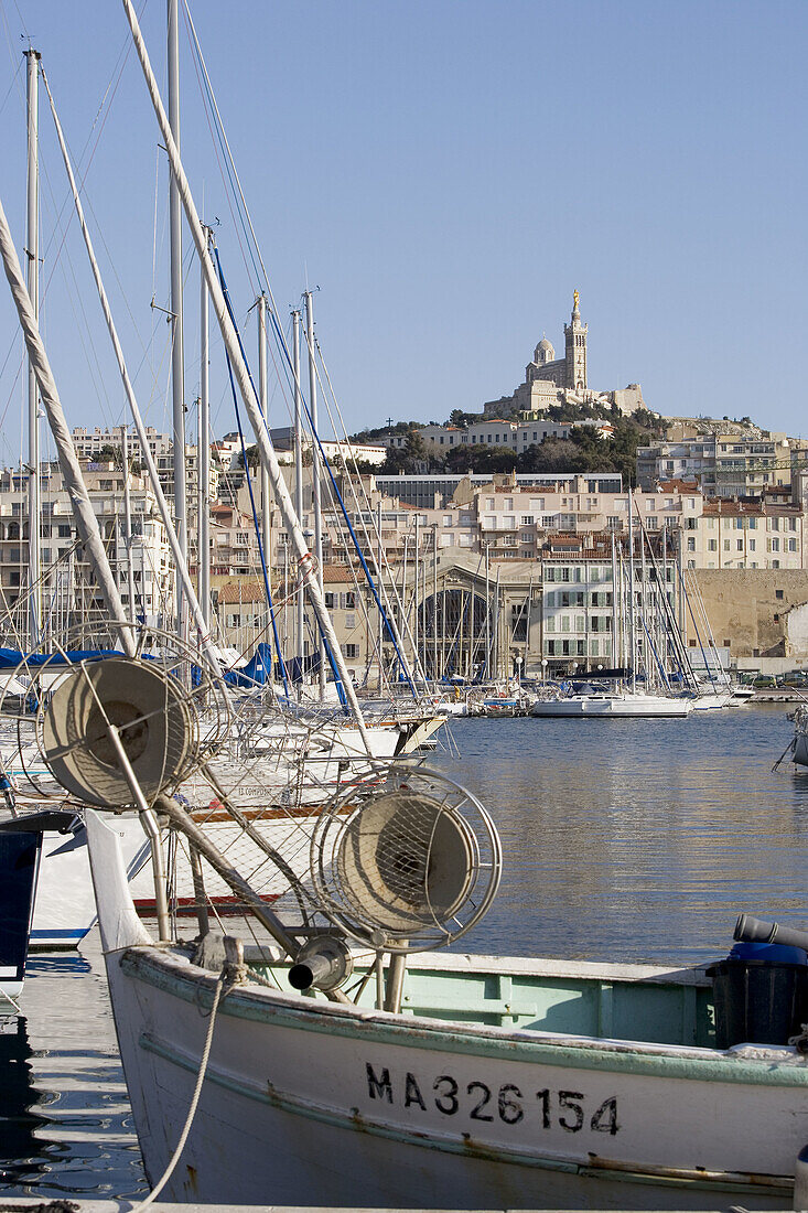 Notre Dame de la Garde church. Vieux Port. Marseille. Bouches du Rhône. France.