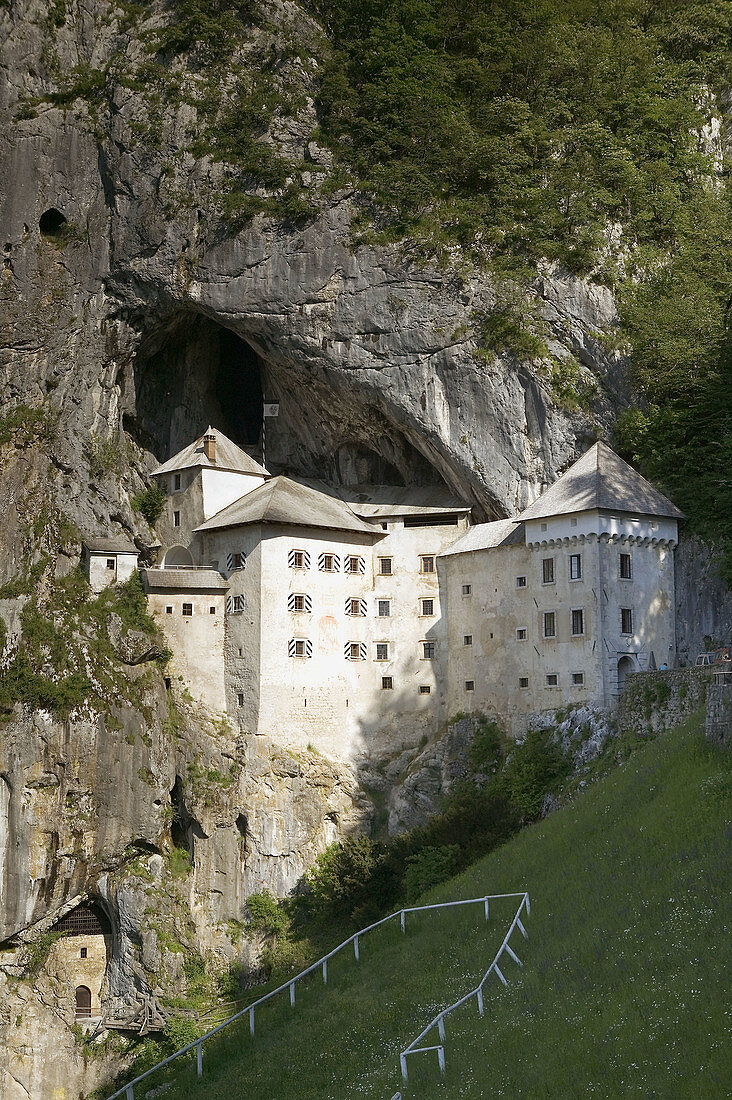 XVIth century Predjama Castle perched atop a 123 meter cliff. Predjama Castle. Notranjska. Slovenia.