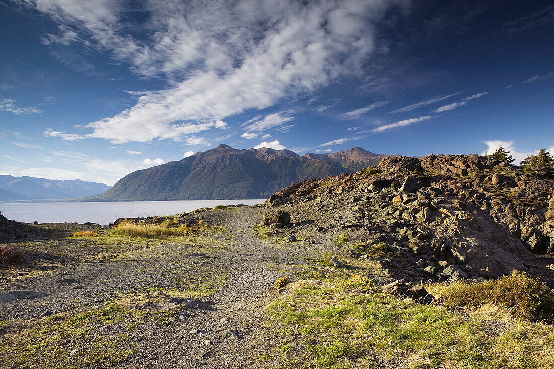 Beluga Point: View of the The Turnagain Arm & Kenai Peninsula. Anchorage area. Alaska. USA.