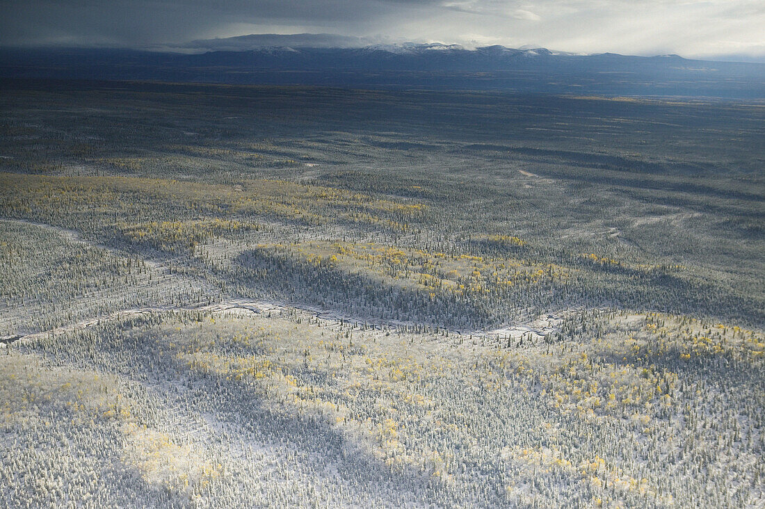 Aerial View with Wrangell Mountains. Early Winter. Wrangell Saint Elias National Park. Interior. Alaska. USA.