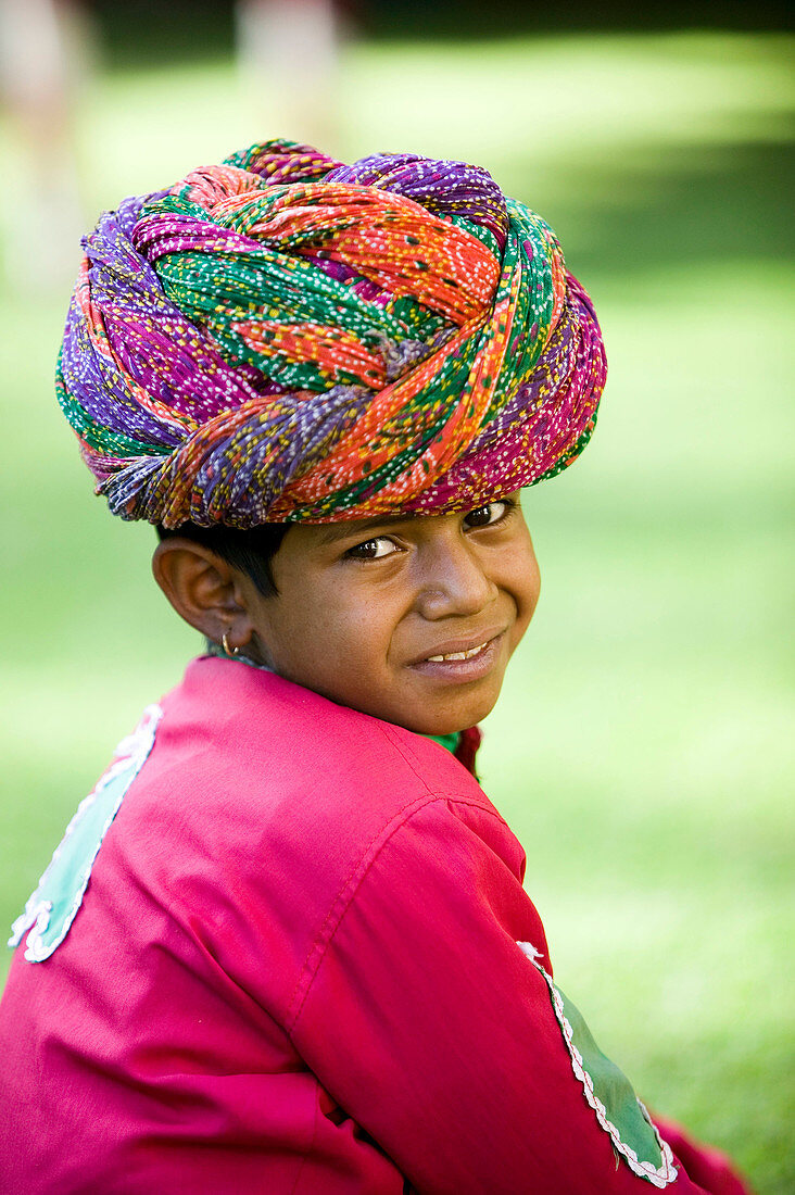 Young Boy in Rajasthani clothes. Jaipur. Rajasthan. India.