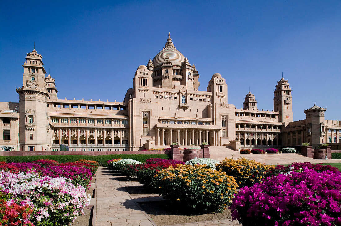 Umiad Bhawan Palace, built over 15 year 1929-1944, royal job creation program designed by British Royal Institute of Architects. Jodhpur. Rajasthan. India.