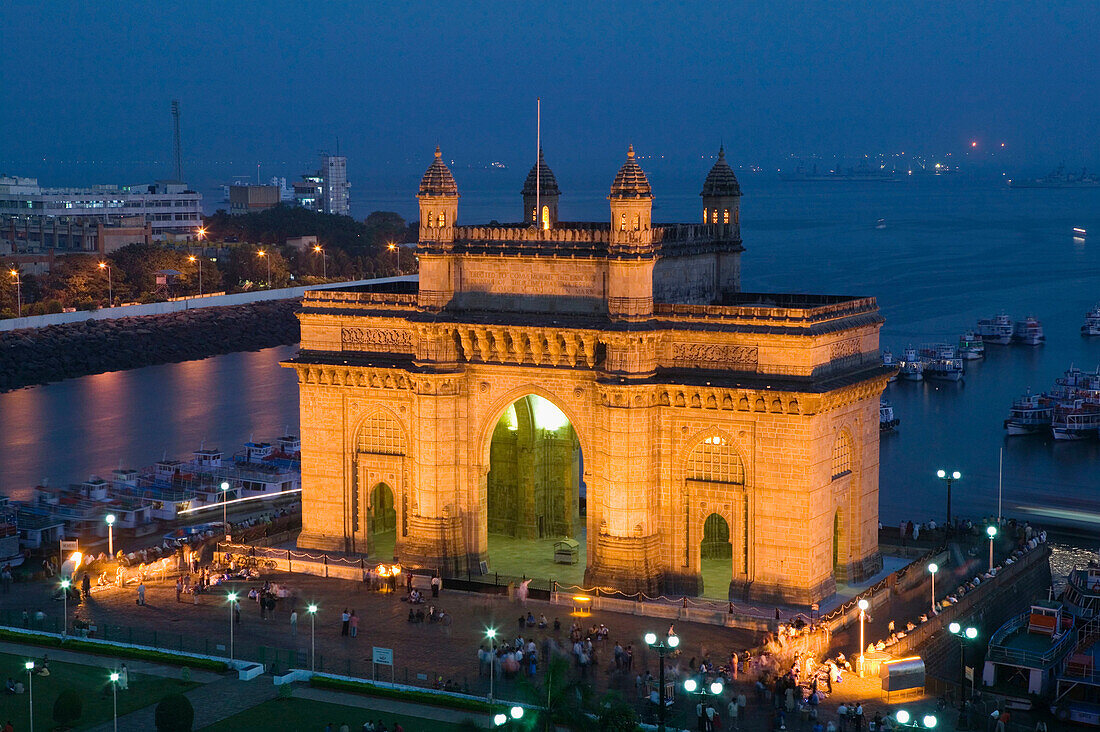 Gateway of India in the evening from Taj Mahal Hotel balcony, Bombay. Maharashtra, India (2004)