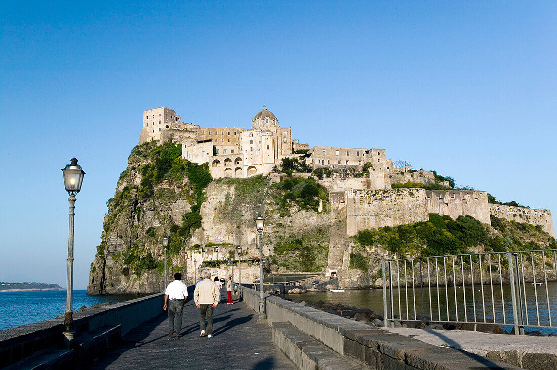 15th century Castello Aragonese d Ischia. Sunset. Ischia Ponte. Ischia. Bay of Naples. Campania. Italy.