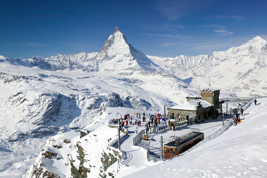 Gornergrat train & Matterhorn / Winter. Gornergrat Mountain (el.3089 meters). Zermatt. Valais-Wallis. Switzerland.