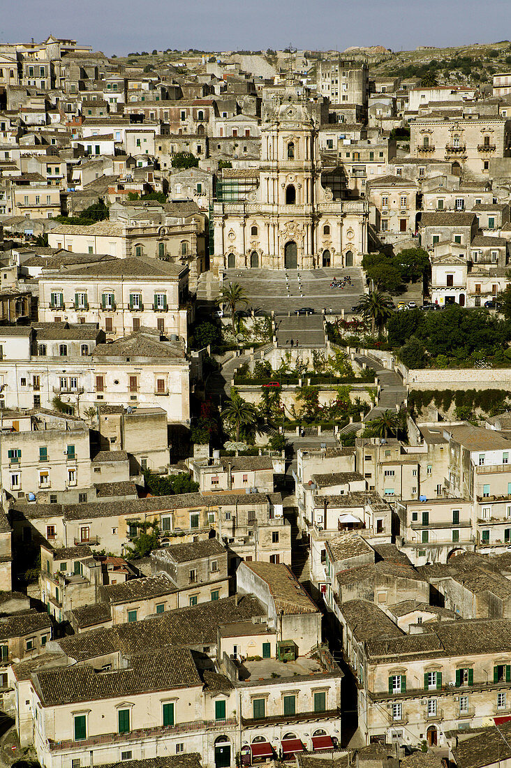 San Giorgio Church & Town from the West at sunset, Modica. Sicily, Italy