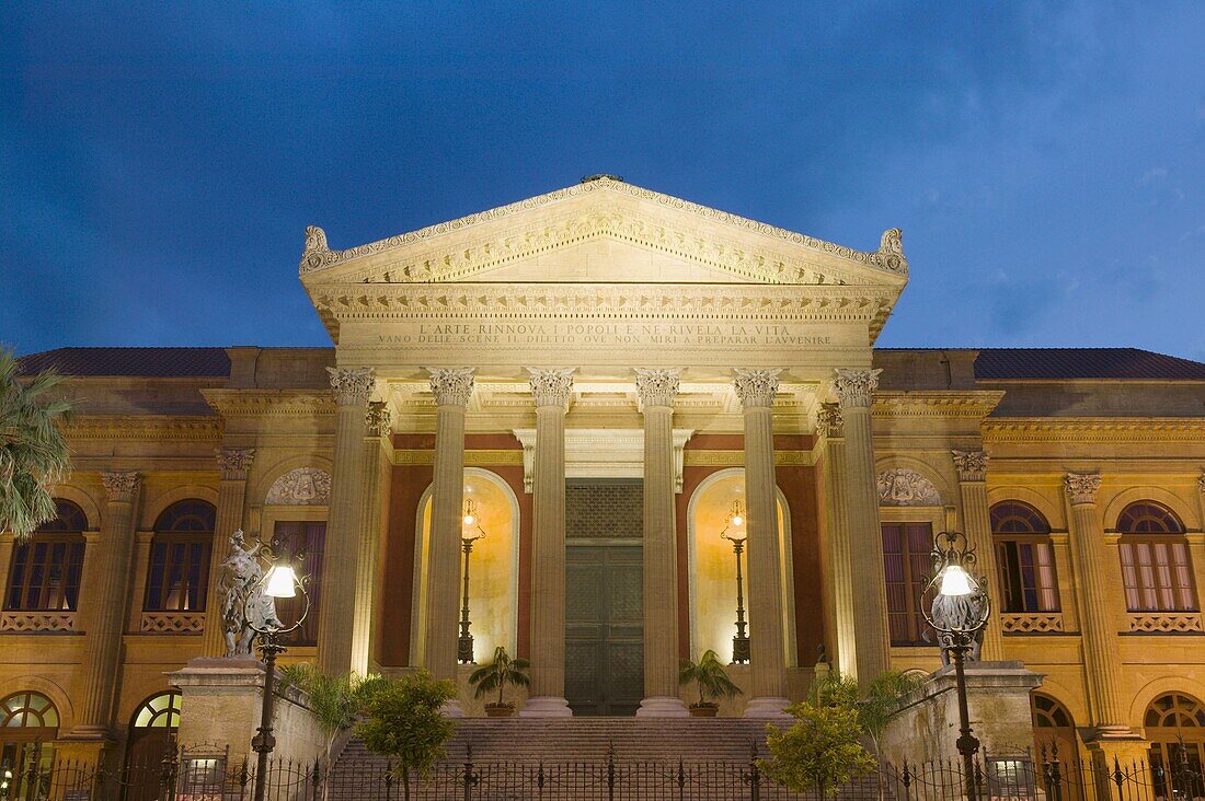 Teatro Massimo Opera House in the evening, Palermo. Sicily, Italy