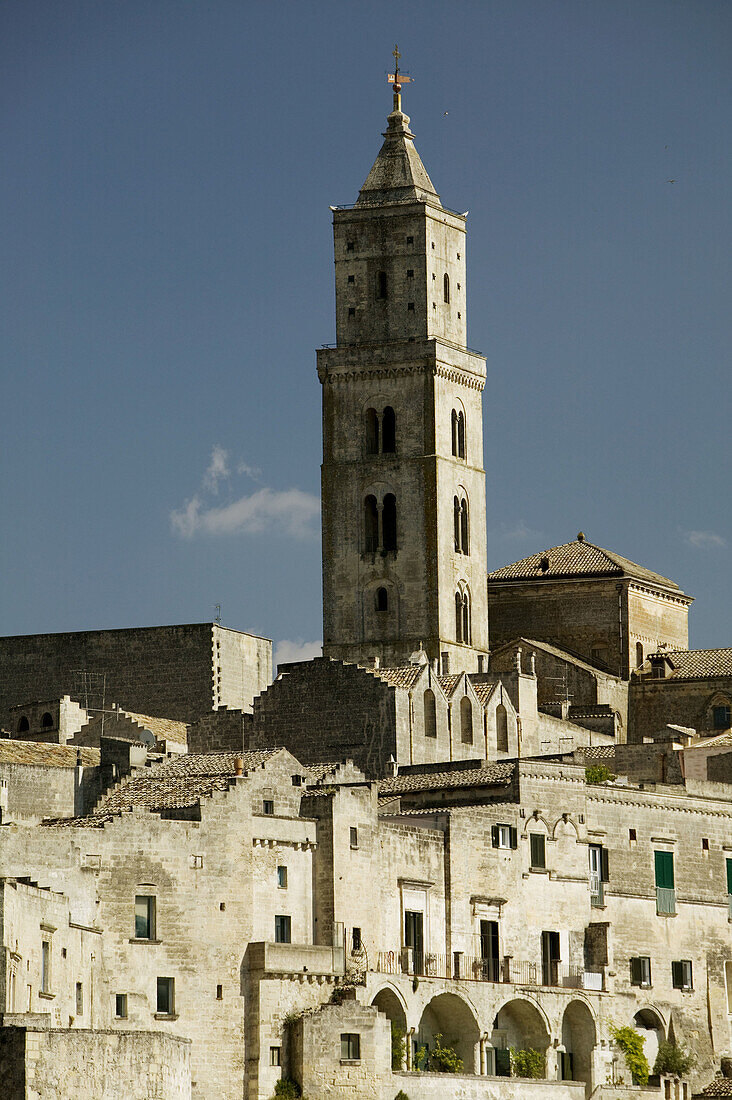 Sassi Houses of Sasso Barisano with Duomo (13th century), Matera. Basilicata, Italy