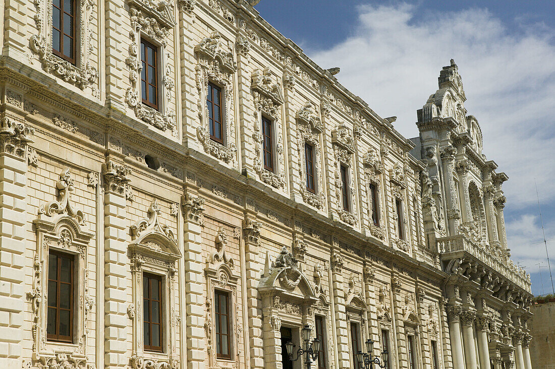 Detail of the Palazzo del Governo & Santa Croce Church, Lecce (Baroque Capital of Southern Italy). Puglia, Italy