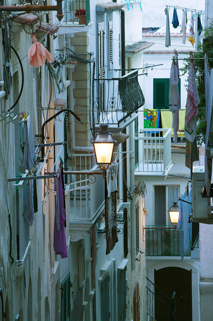 Streetlights Old Town, Vieste. Promontorio del Gargano, Puglia, Italy