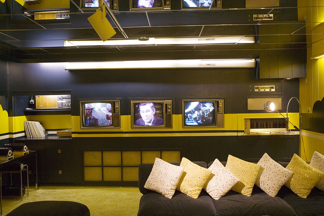 TV Room, Former Residence of Elvis Presley, Graceland, Memphis. Tennessee, USA
