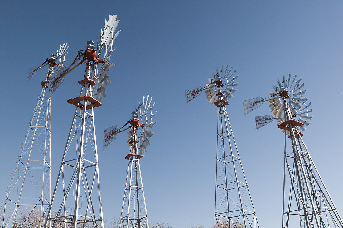 Historic Windmills. American Wind Power Center. Lubbock. Texas, USA.