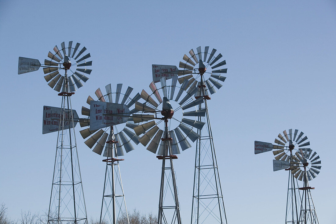 Historic Windmills. American Wind Power Center. Lubbock. Texas, USA.