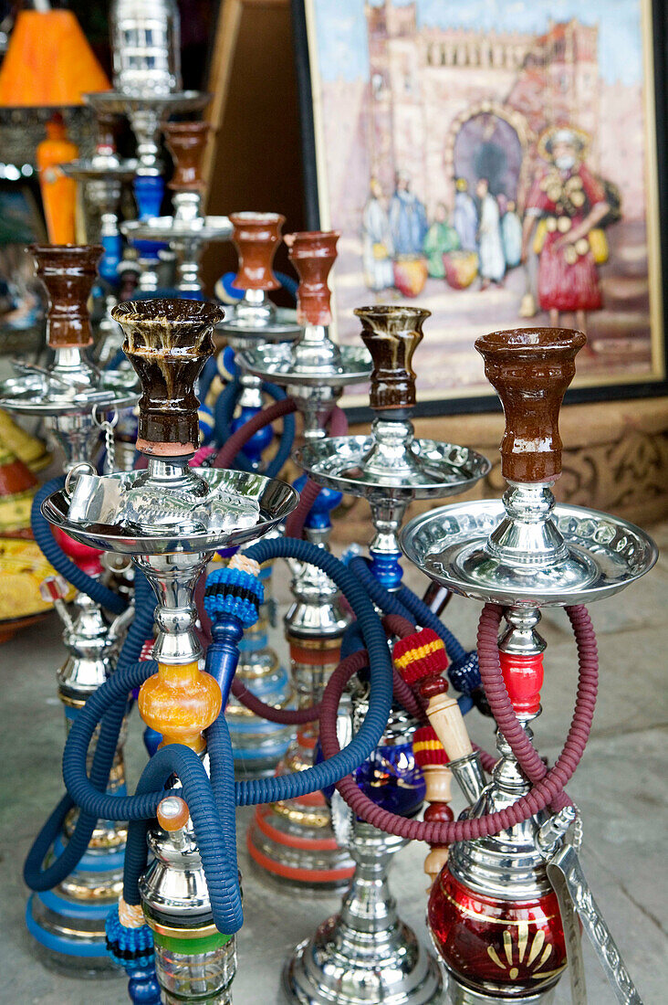 Morocco-Casablanca: Quartier Habous / Nouvelle (New) Medina built by the French in the 1930 s-Moroccan Souvenirs-Sheesha Water Pipes