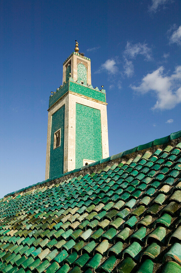 Morocco-Meknes: Exterior View of the Grande Mosque Minaret from the Medersa Bou Inania