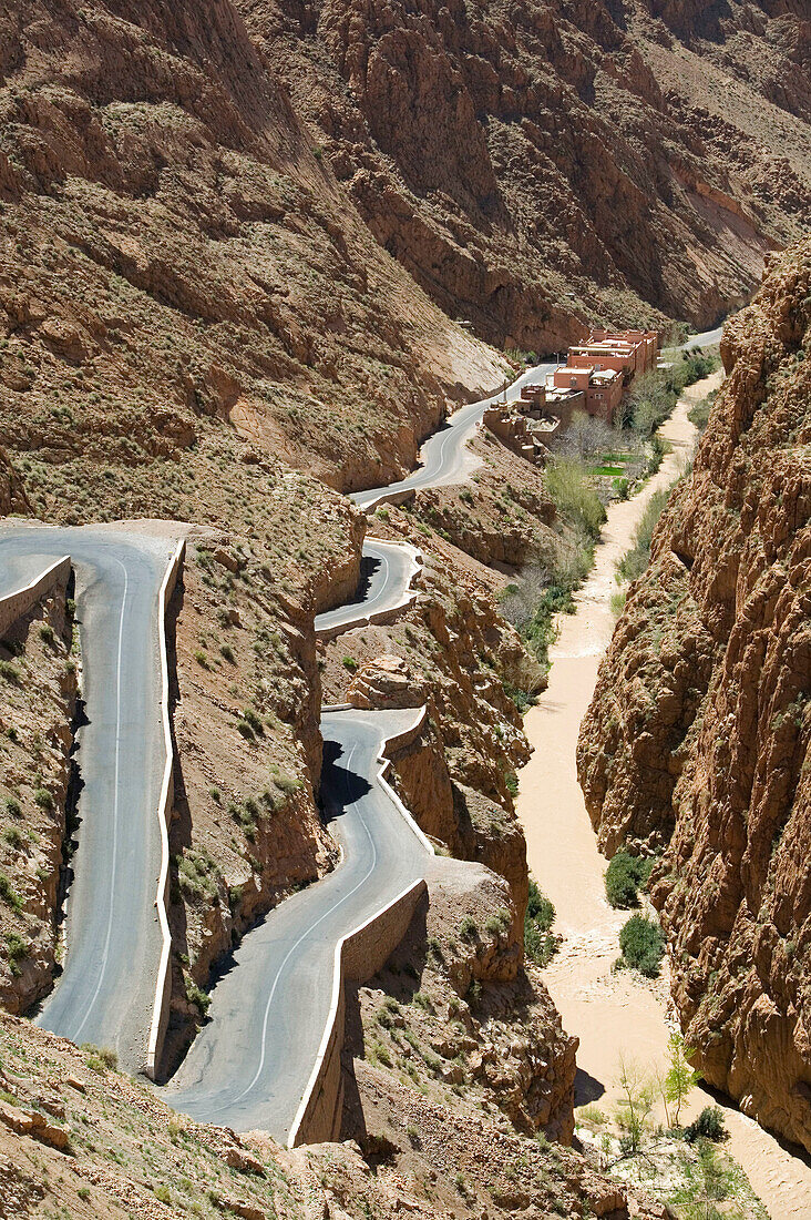 Hairpin Bends of Dades Gorge Road. Dades gorge. Dades Valley. Morocco.