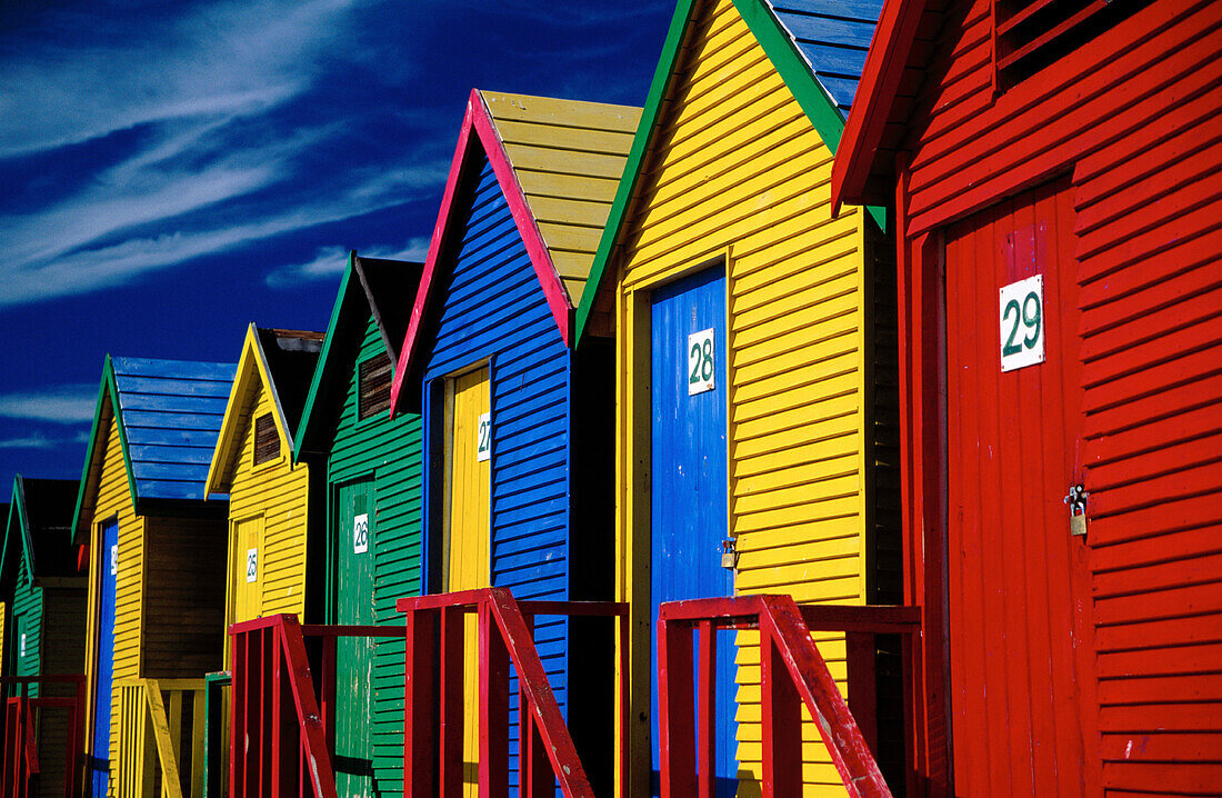 Multicolored beach houses at Saint James. Cape Peninsula. South Africa