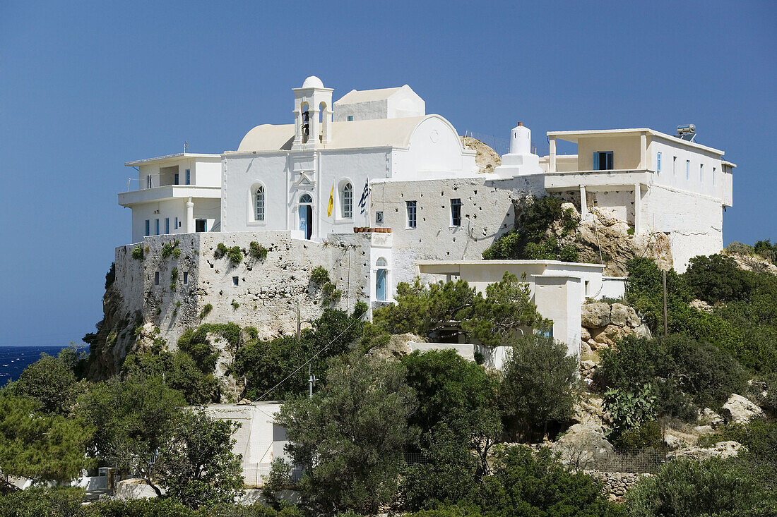 SW coast monastery (rebuilt 1855). Moni Chrysoskalitissa. Hania Province. Crete, Greece.