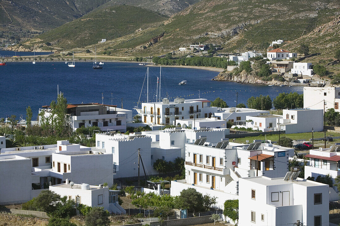 View of Grikos Town. Southeast Patmos. Grikos. Patmos Island. Dodecanese. Greece