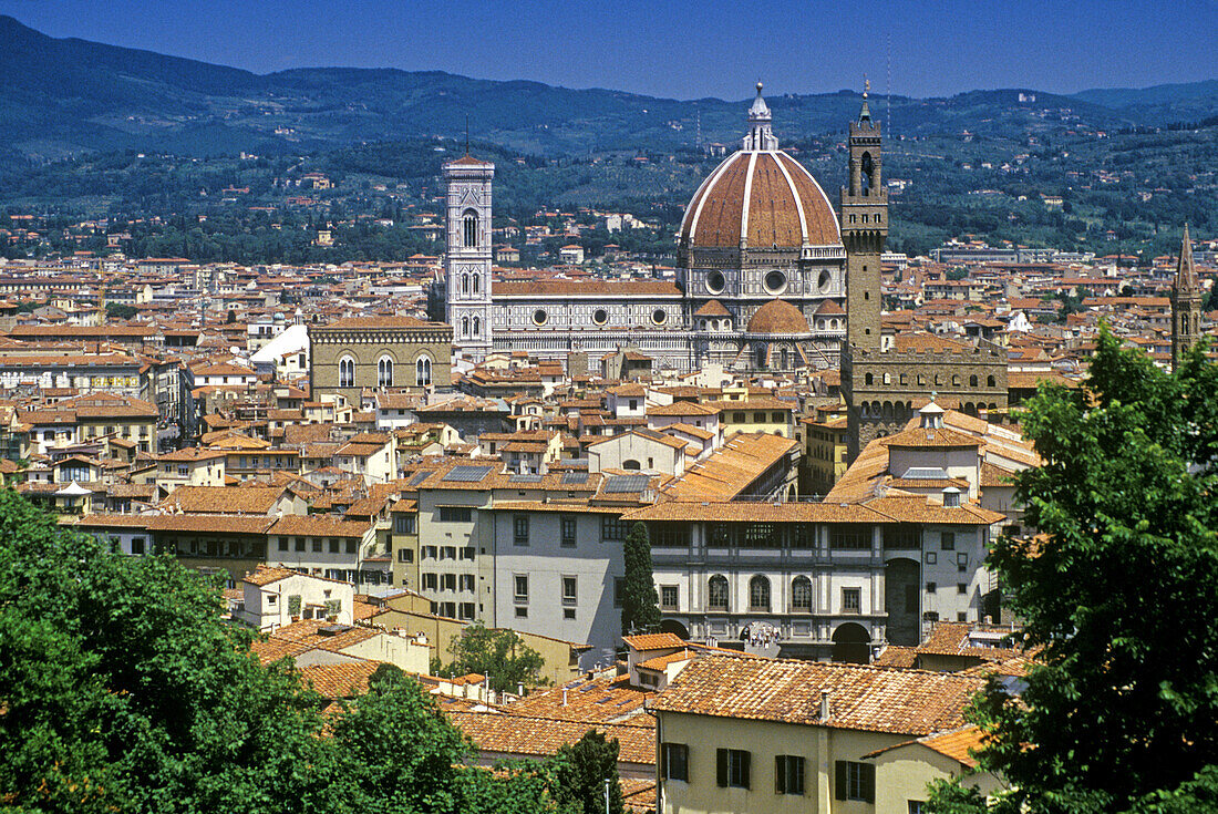 Santa Maria del Fiore cathedral, overview on Florence. Tuscany, Italy