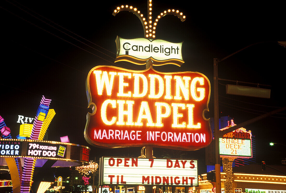 Wedding Chapel sign, The Strip. Las Vegas. Nevada, USA