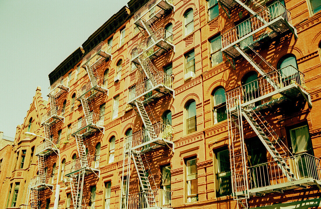  America, Building, Buildings, Cities, City, Color, Colour, Daytime, Exterior, Fire escape, Horizontal, Housing, Mid-Atlantic USA, New York, New York City, North America, Northeast USA, NY, NYC, Outdoor, Outdoors, Outside, Safety, Security, Staircase, Sta