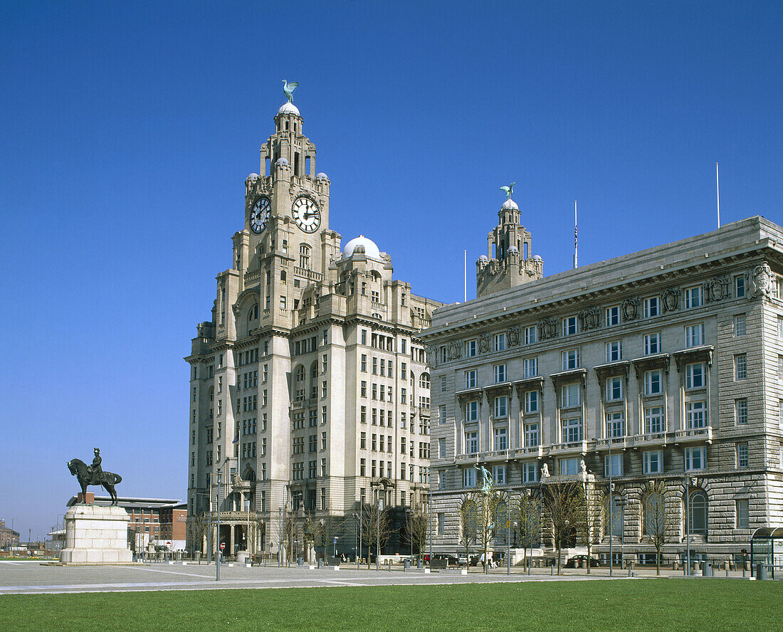Royal Liver Building and Cunard Building, Liverpool. England, UK