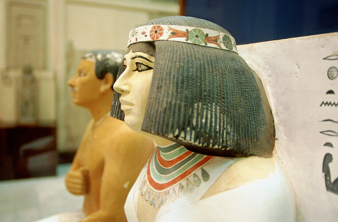 Statues of Prince Rahotep and his wife, Nofret. Egyptian Museum. Cairo. Egypt