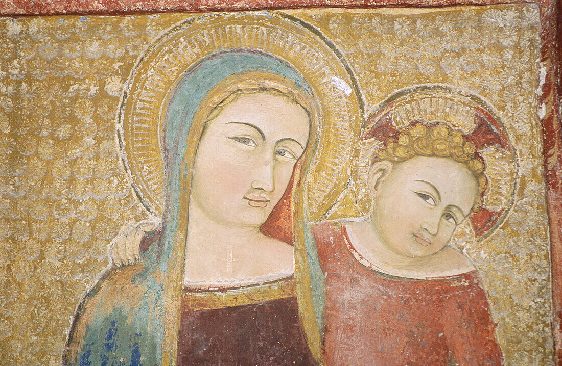 Virgin with child painting at Basilica of Saint Francis. Gubbio. Umbria, Italy