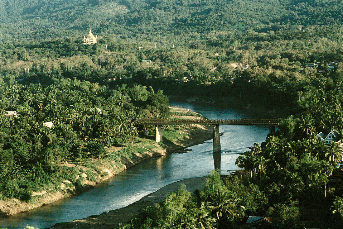 Namkhane river and Vat Phonephao. Luang Prabang. Laos.