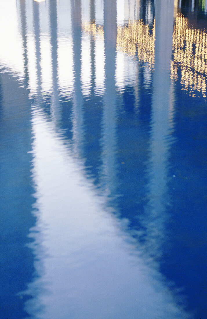 reflections in a pool at Music Center, Los Angeles, California, USA