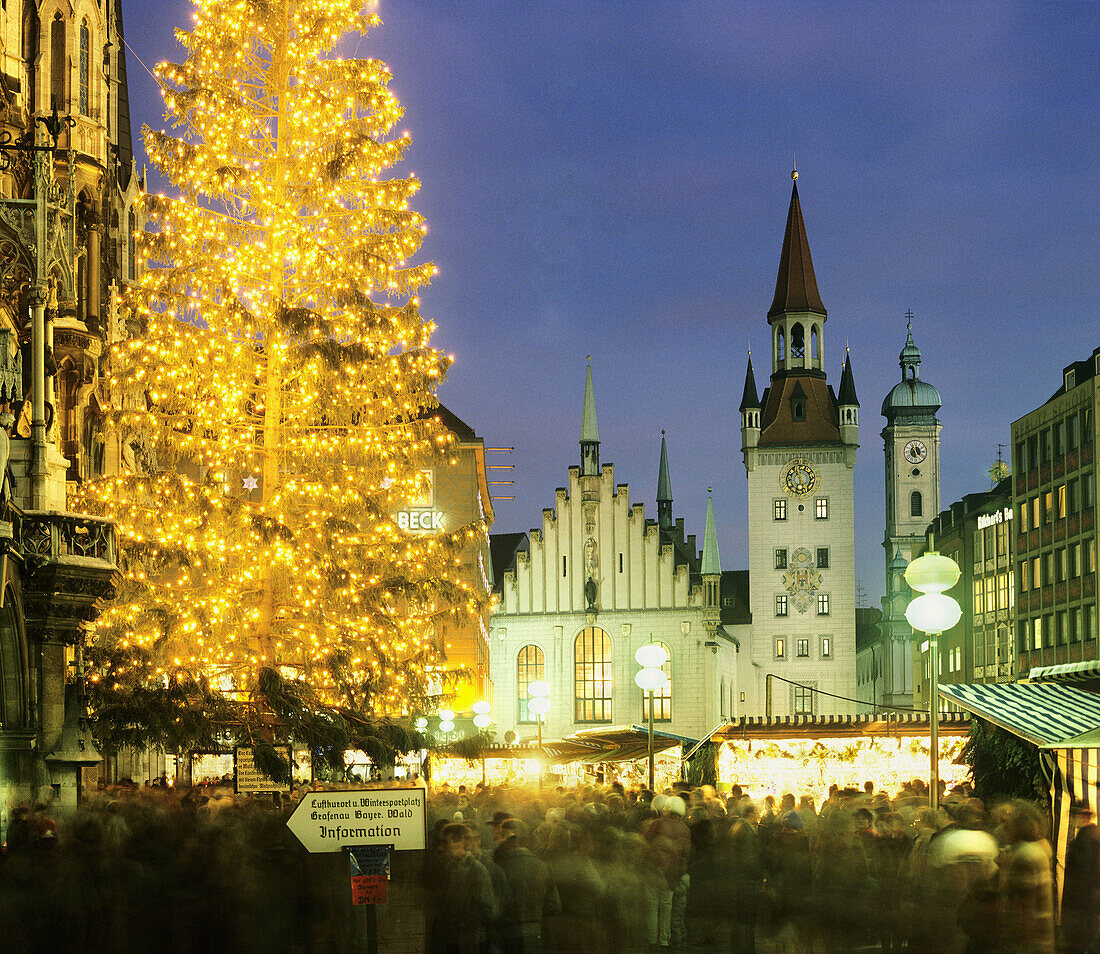 Christkindlmarkt at the Marienplatz Christmas Fair and Old City Hall Munich Upper Bavaria Germany