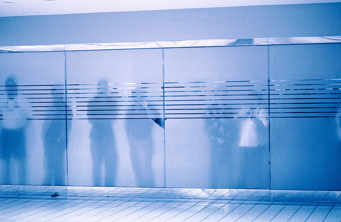  Airport secury area, Blue, Closed, Color, Colour, Concept, Concepts, Daytime, Door, Doors, Horizontal, Human, Indoor, Indoors, Inside, Interior, Line, Lines, Monochromatic, Monochrome, People, Person, Persons, Row, Rows, See-through, Silhouette, Silhouet