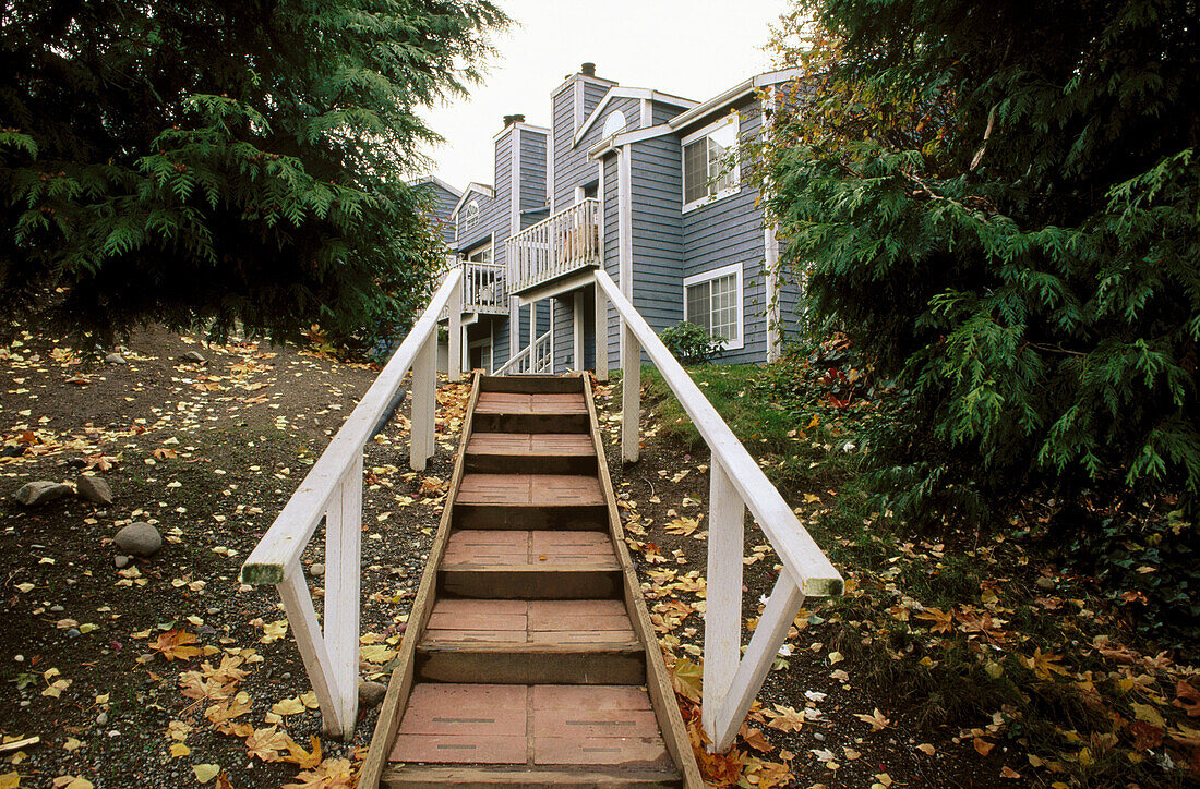 Steps to condominium home, complex Tukwila. Washington, USA