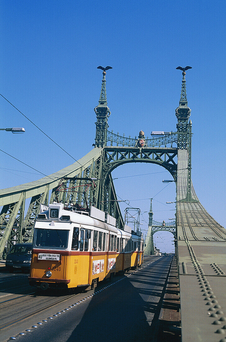 Hungary, Budapest, Bridge of Liberty, made by Gustav Eiffel over Danube.