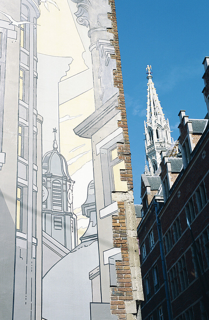 Belgium, Brussels, Painted wall.