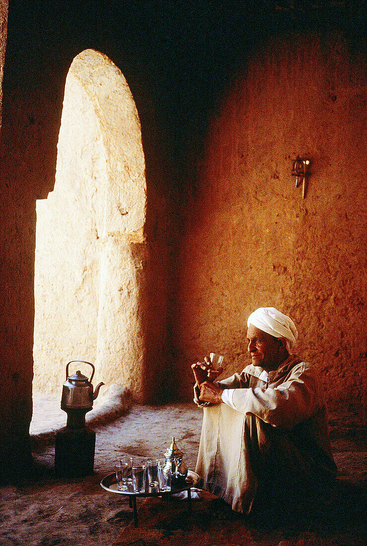 Tea Time inside a historical Casbah. Dadès Valley Ksours, Morocco.