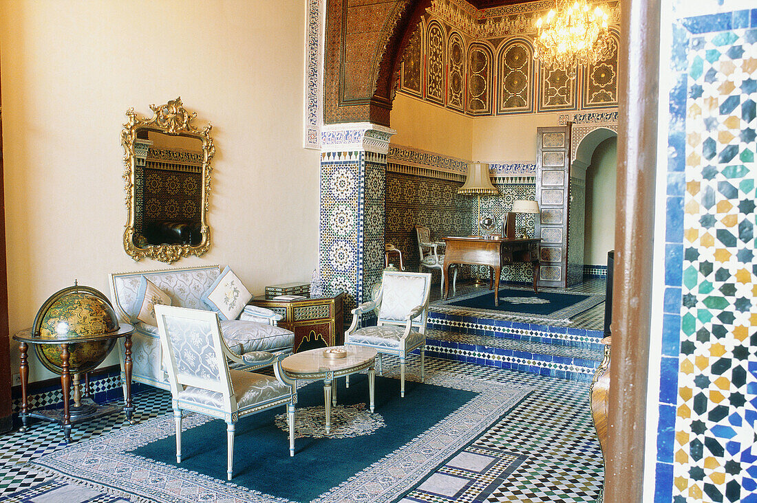 Kings suite. Jamai Palace old building. Fes riads. Morocco.