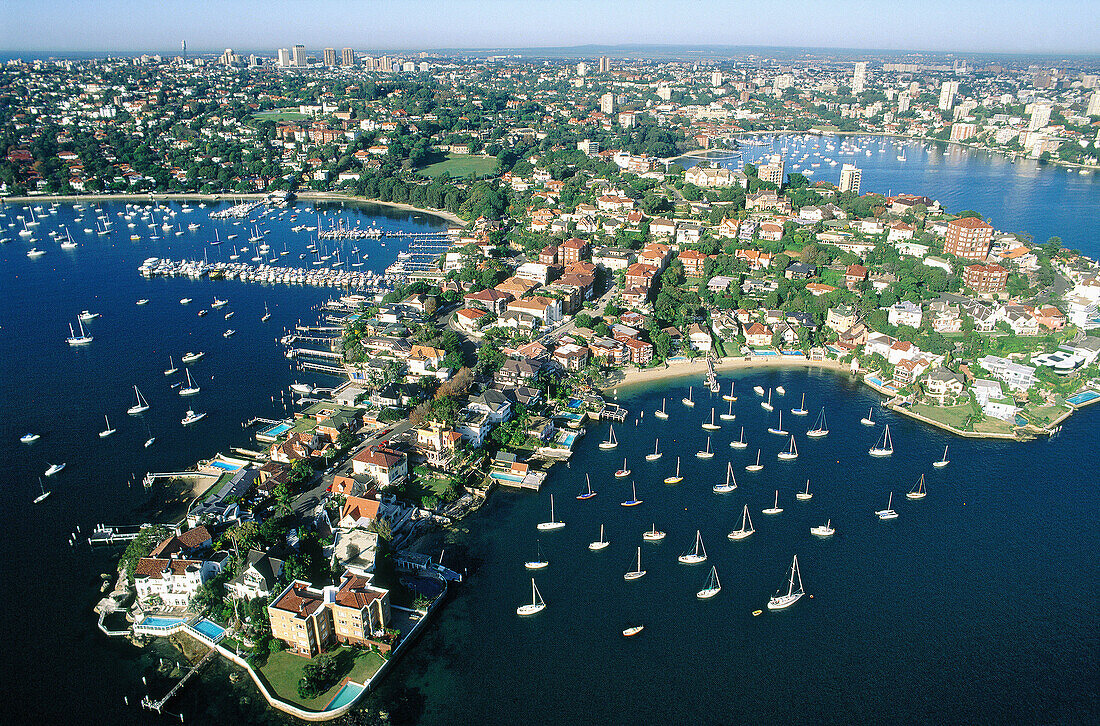 Aerial view. Harbour bridge , Sydney Bay. Sydney. Australia.