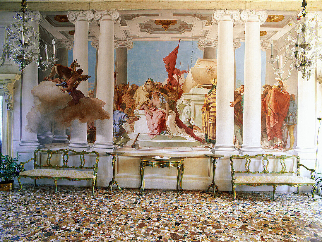 Villa Valmarana ai Nani. Fresco reprensenting The Sacrifice of Iphigeneia by painter Tiepolo. Vicenza. Veneto. Italy.