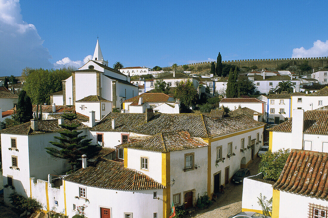 Typical houses of the medieval town. Estremadure. Obidos. Portugal.