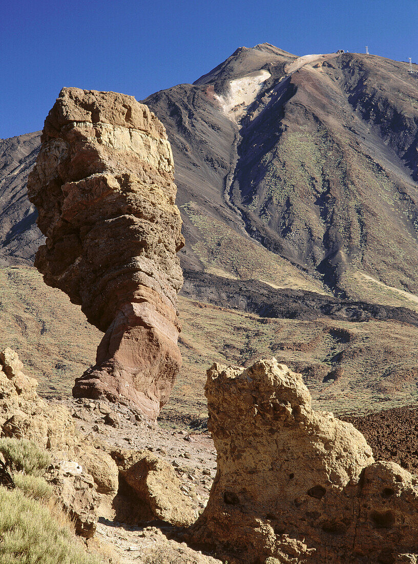 Roque Cinchado and Teide in background. Las Cañadas del Teide National Park. Tenerife Island. Canary Islands. Spain