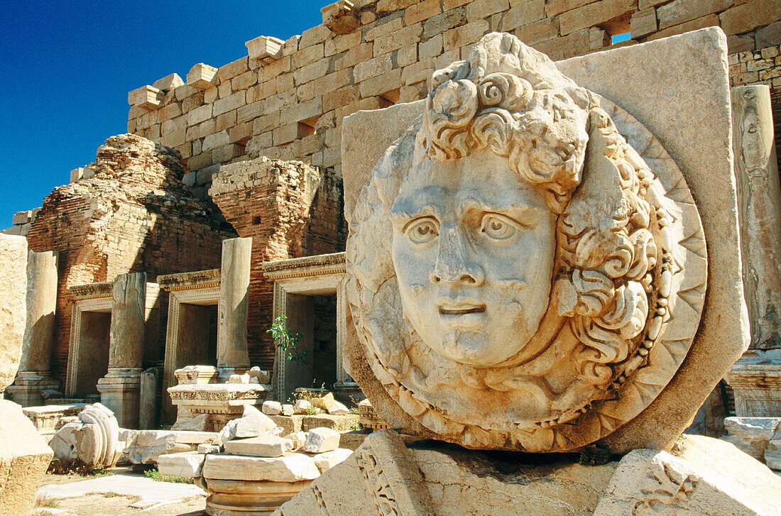 Relief of Medusa at Roman Forum. Leptis Magna. Libya