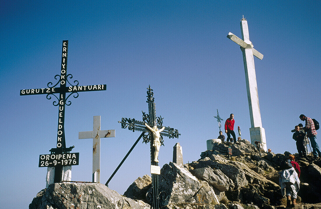 Crosses at the top of mount Ernio. Guipúzcoa, Euskadi. Spain