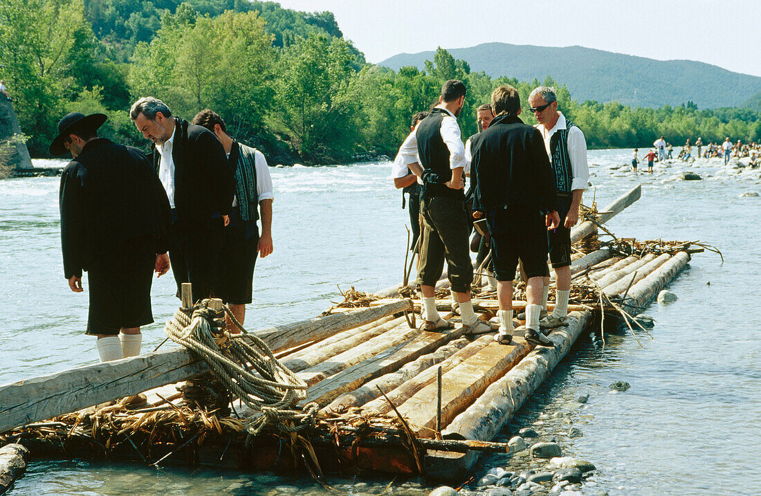 Rafts in Cinca River. Sobrarbe area. Huesca province. Aragon. Spain
