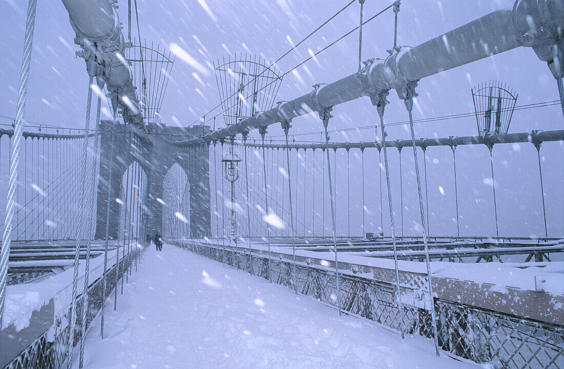 Brooklyn Bridge in winter. New York City. USA