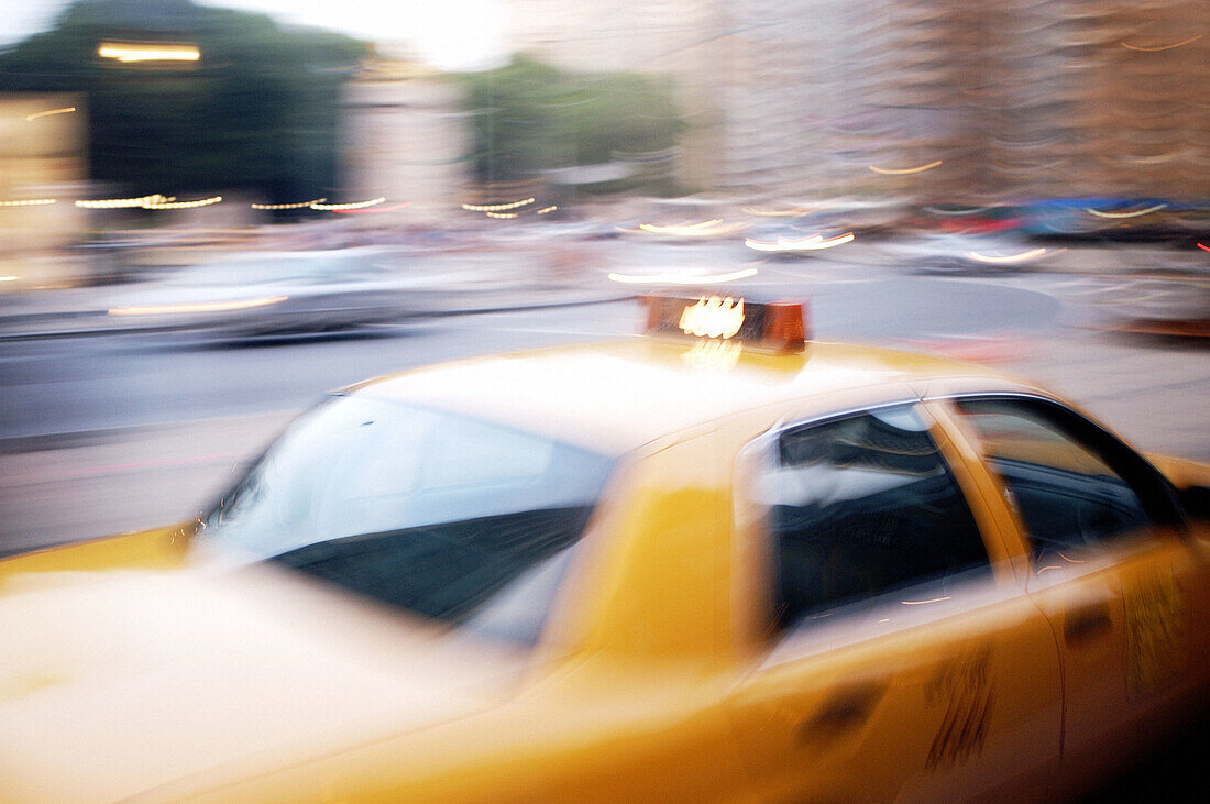 Taxi in motion. New York City. USA