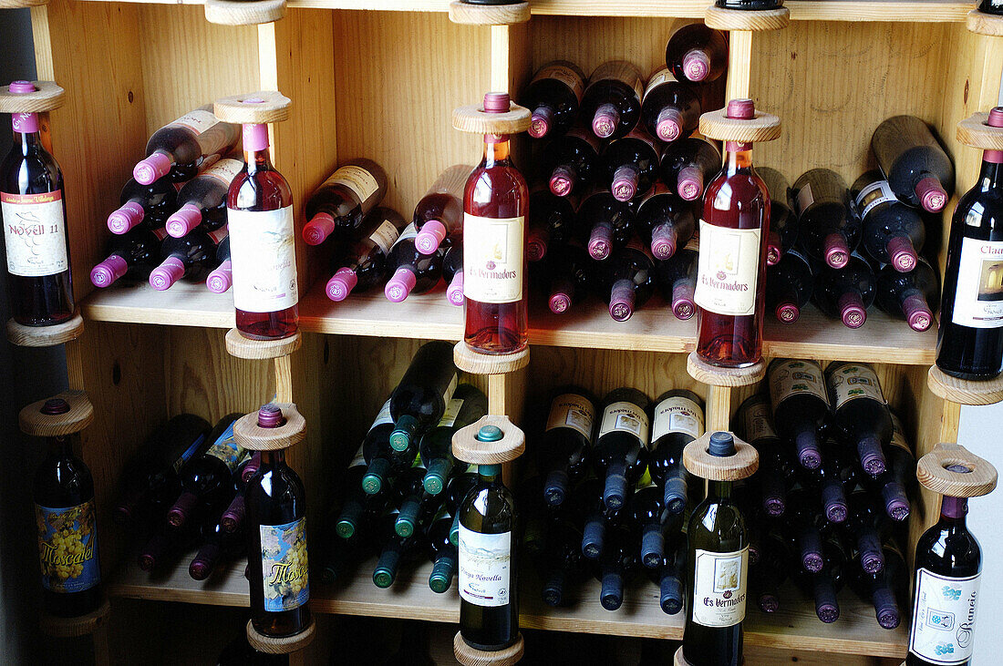 Bottles of wine. Binissalem. Majorca, Balearic Islands. Spain