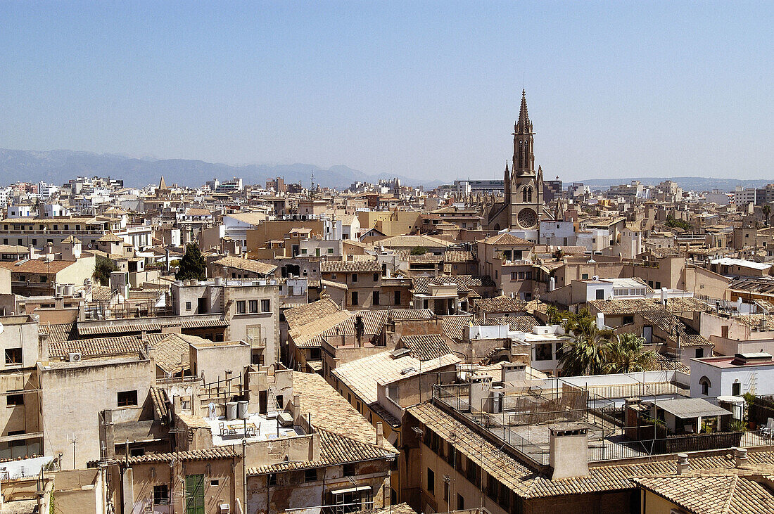 Old town, Gothic district seen from the rooftop of the cathedral. Palma de Mallorca. Majorca, Balearic Islands. Spain